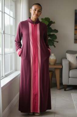 Vintage 1970s Vanity Fair Velour Color Block Zip-Front Housecoat Robe